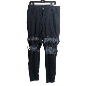 SHEIN Curve Lace-Up Skinny Jeans Women’s 1XL Black High Rise Grunge Rock Indie